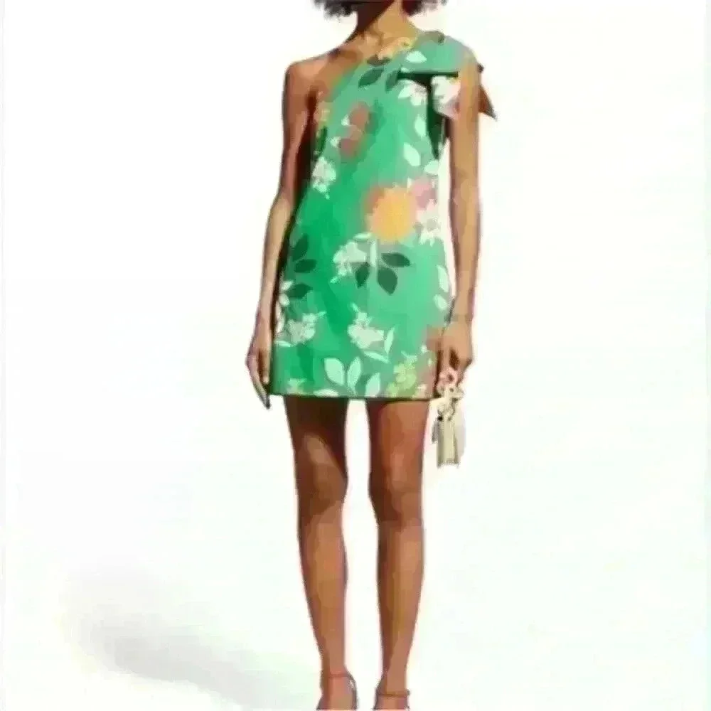 Cara Cara Green Floral One-Shoulder Mini Dress